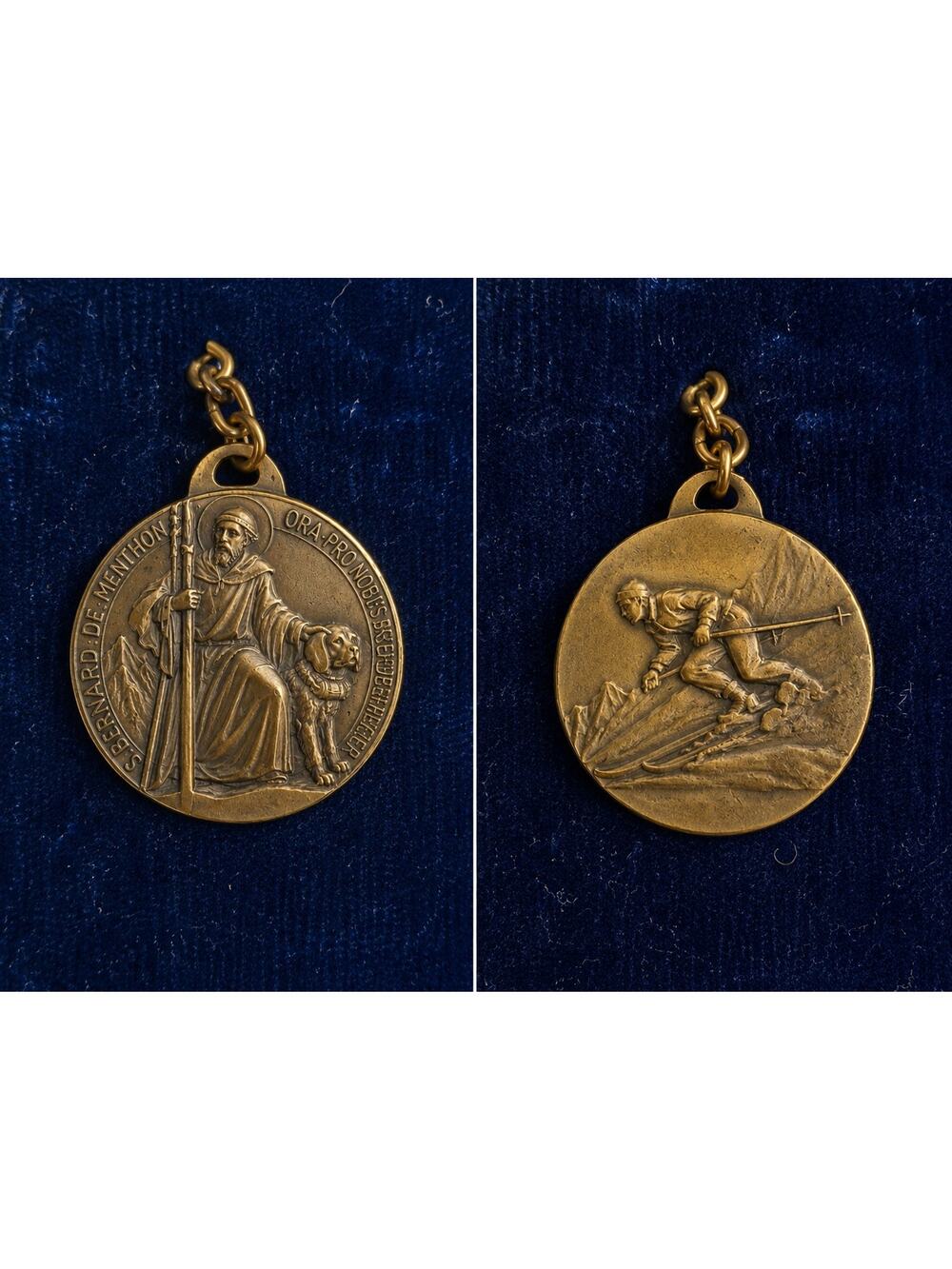 Vintage Saint Bernard of Menthon Bronze Ski Medal Pendant Catholic Alpine Travel